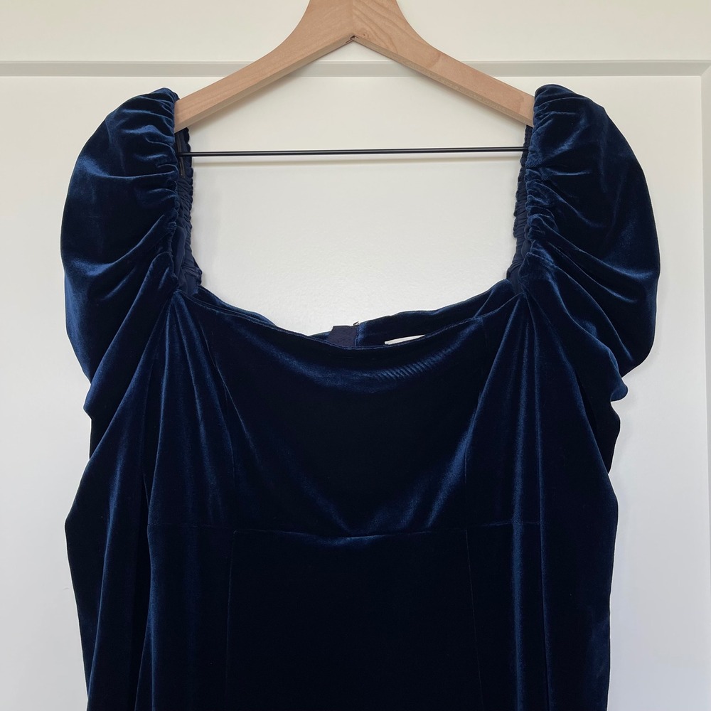 Cara Cara Laurenne Velvet Mini Dress Sm Navy Blue Puff Sleeve Chic Sexy Holiday - Picture 7 of 16